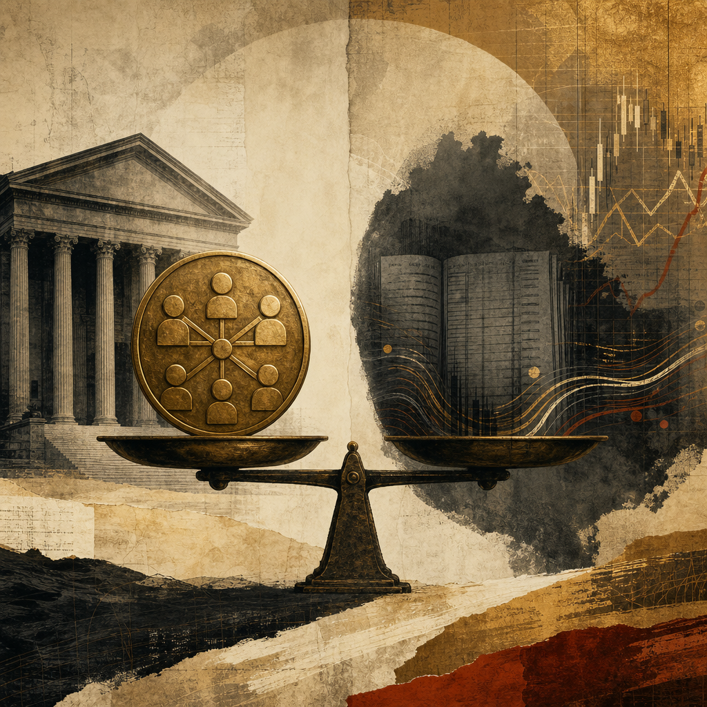 A governance token balanced against legal and economic questions.